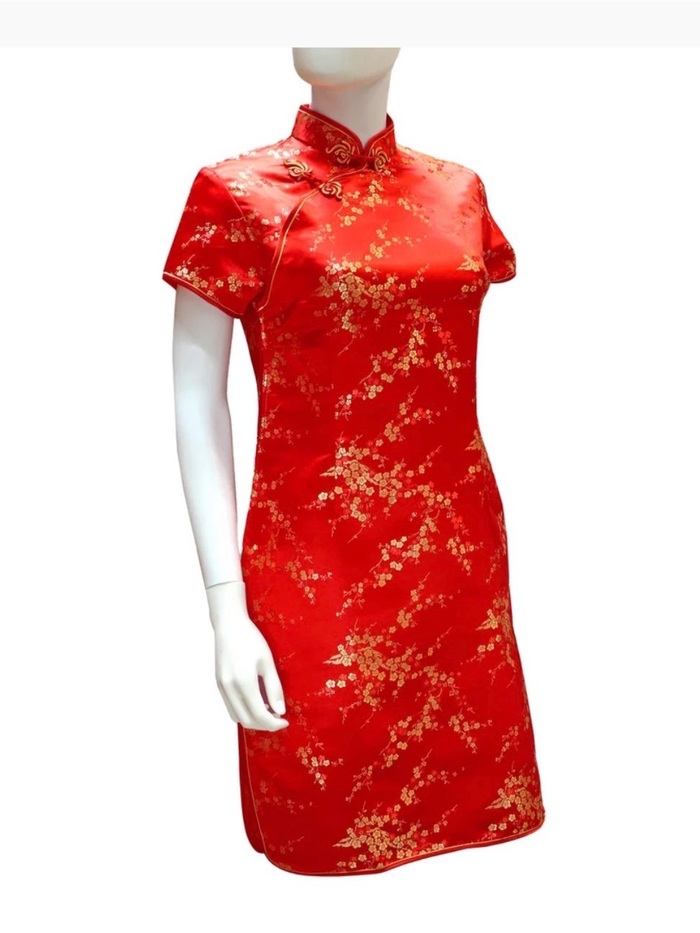Lucky Red Gold Blossom Floral Mini Qipao Cheongsam Dress